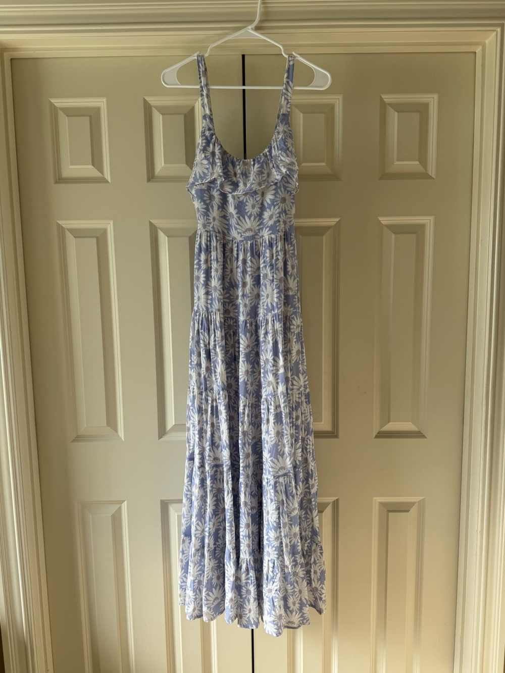 PAIGE Blue and White Floral Tiered Maxi Dress